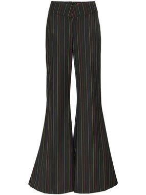 STAUD Black Pinstripe Flare Pants with Multicolor Stripes